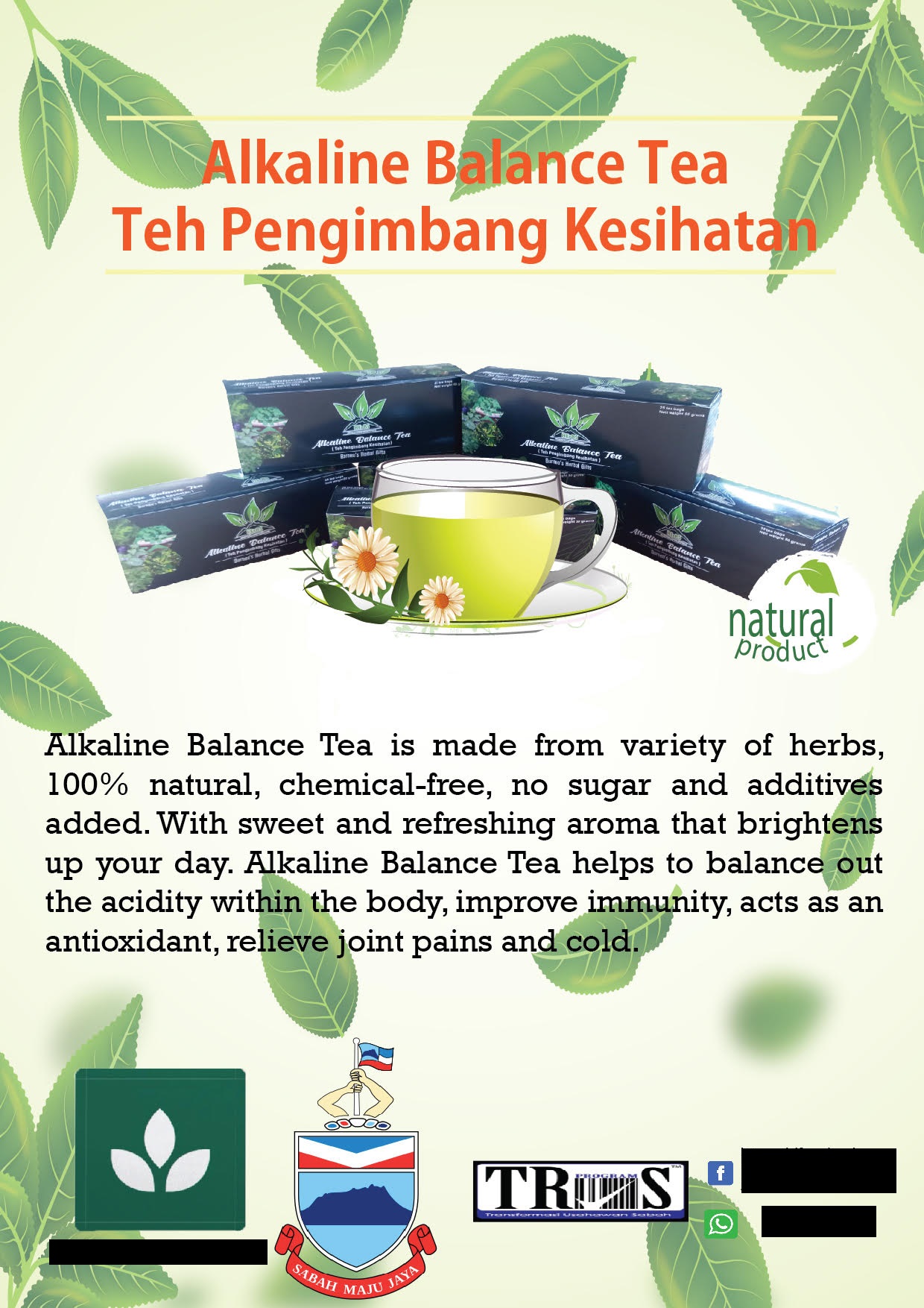 A flyer for homegrown tea leaves product.